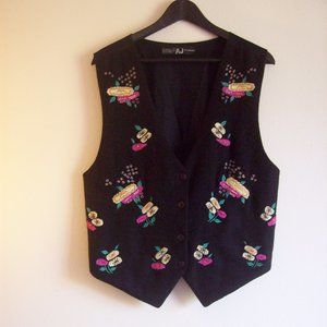 Flower Embroidered Wool Vest SZ - L